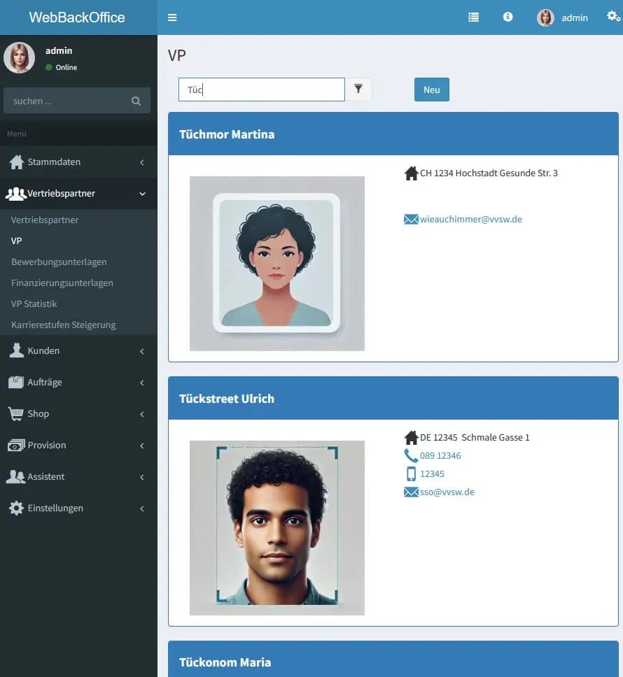 Übersicht der eigenen Vertriebspartner